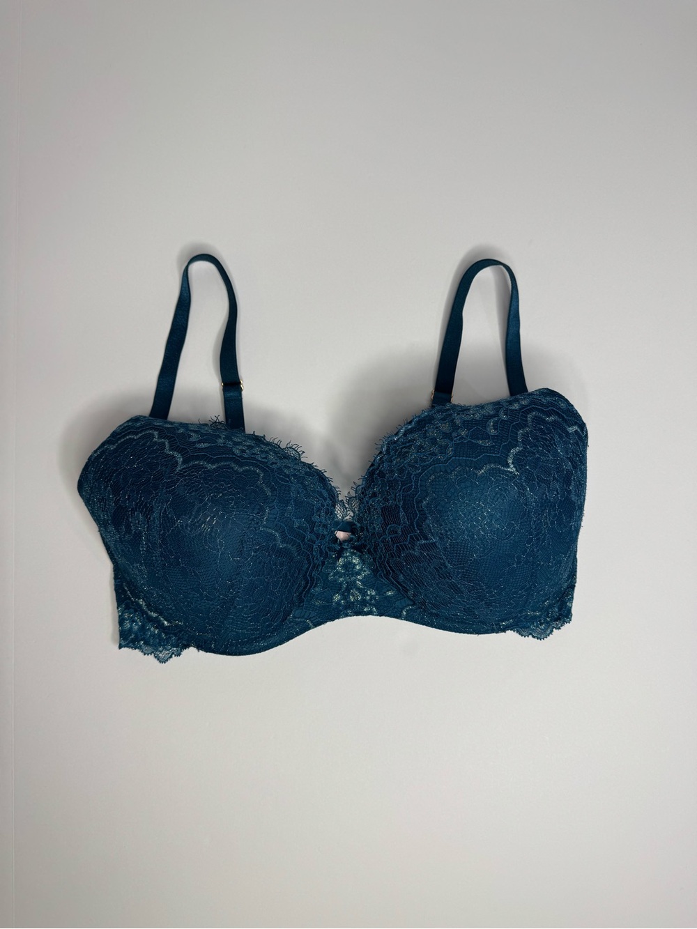 Victoria’s Secret Teal Lace Pushup Bra Size 34DD Adjustable Straps